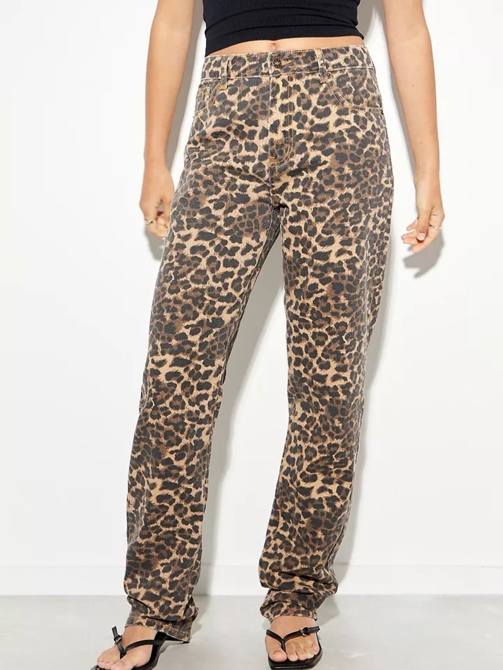 Lioness Leopard-Print Straight Leg Jeans in Brown and Black